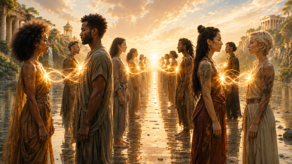 People gathered with another and an infinity connection between each of them